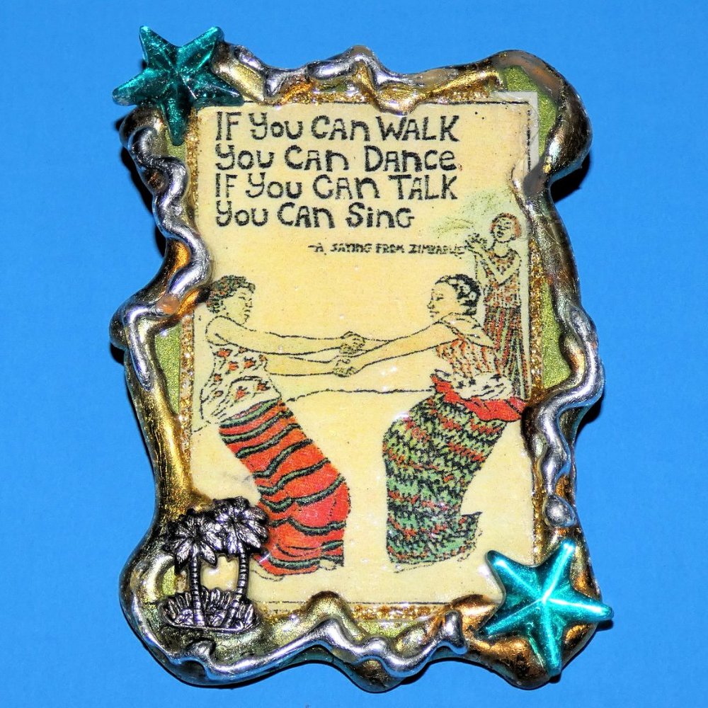 Vintage Signed 'Out on a Whim' Brooch Pin Zimbabwe Saying Walk Talk Dance Sing - Picture 2 of 5